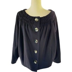 Escada Black Label 100% Cashmere Black Babydoll Pea Coat Blazer Pleated L 42